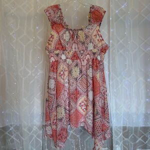 Women’s Y2K Boho Patchwork Dress Floral Print With Cap Sleeves Size XXXL